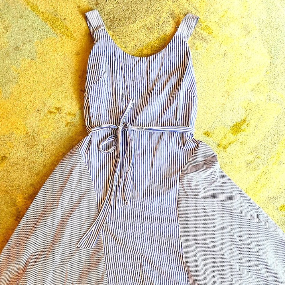 Nautical blue striped midi dress Medium